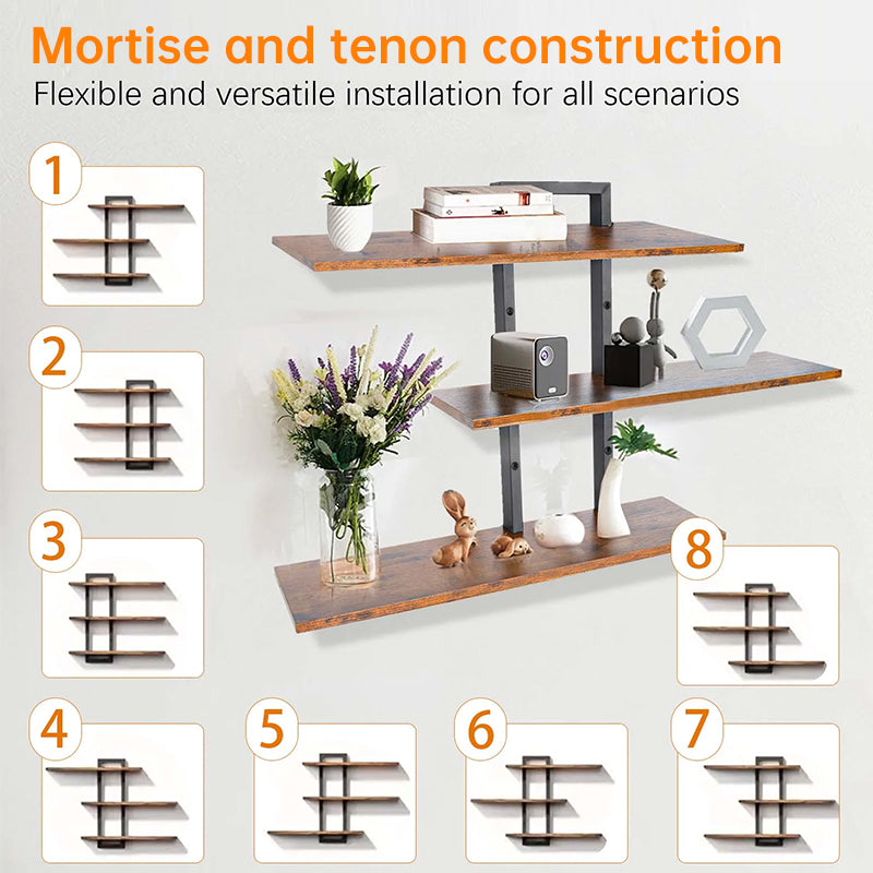 Rustic Wood & Metal Floating Shelves - detail view