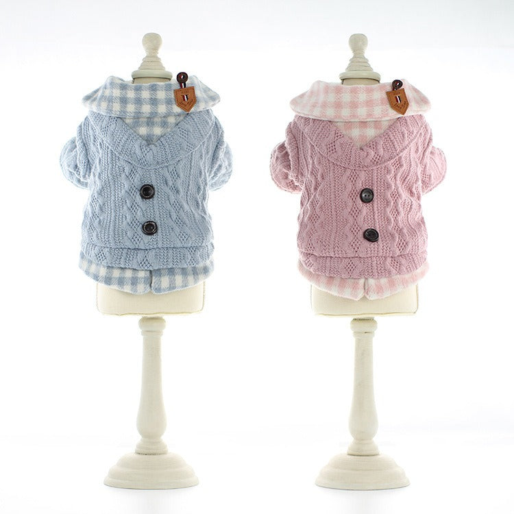 Winter Woolen Plaid Pet Sweater - detail view