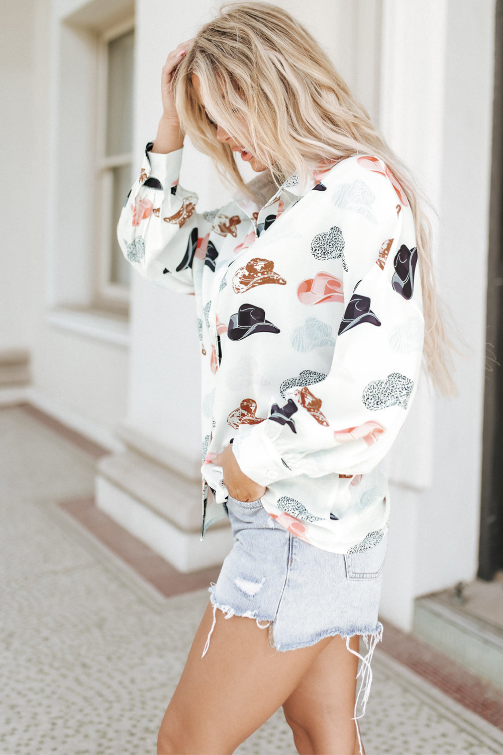 Western Puff-Sleeve Button-Up Shirt - detail view