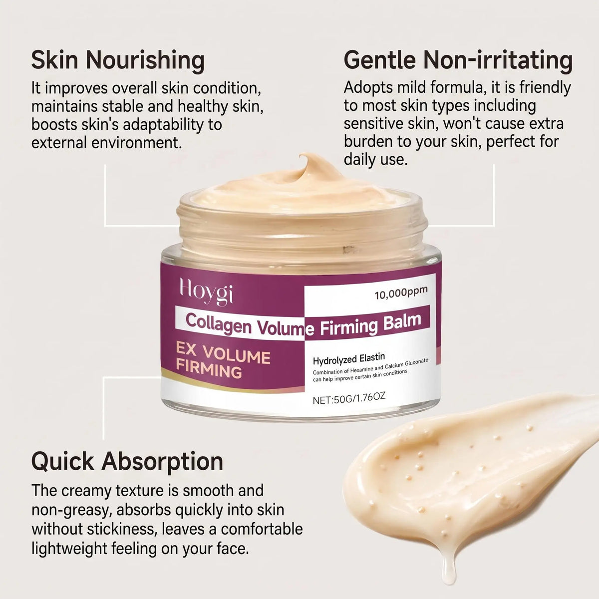 Hoygi Calcium Collagen Firming Face Cream Skin Tightening Deep Moisturizing Smooth Texture Soften Skin Reduce Fine Lines Brighten Complexion Anti Aging Facial Balm