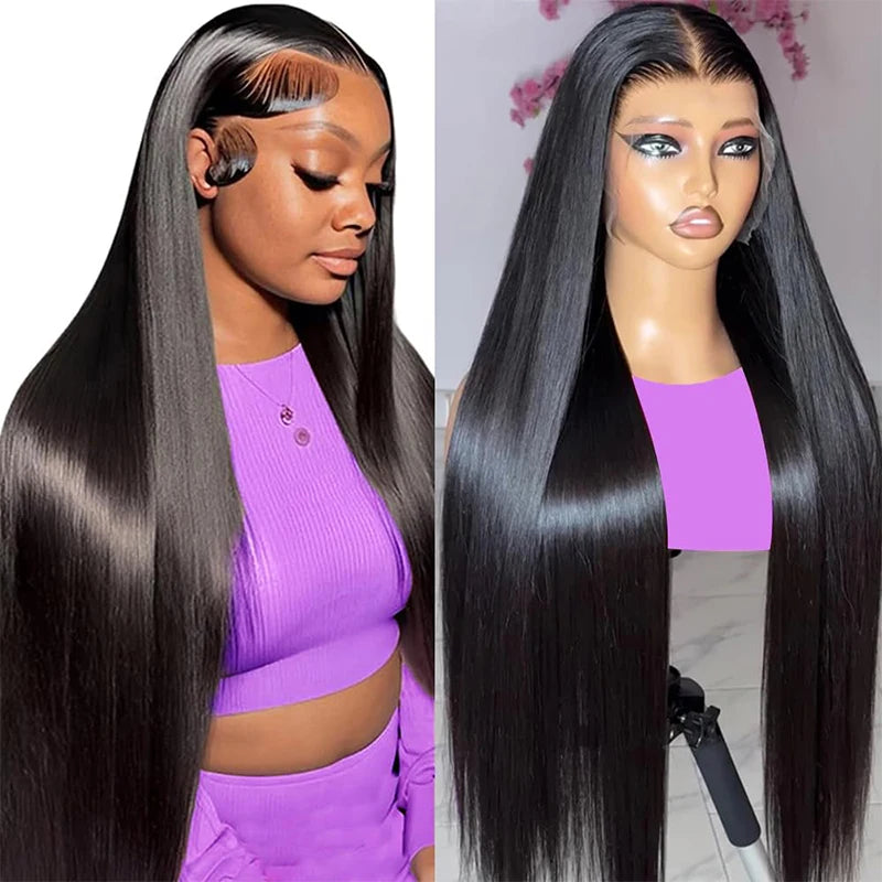 Bone Straight Lace Front Wig, Malaysian Human Hair - detail view