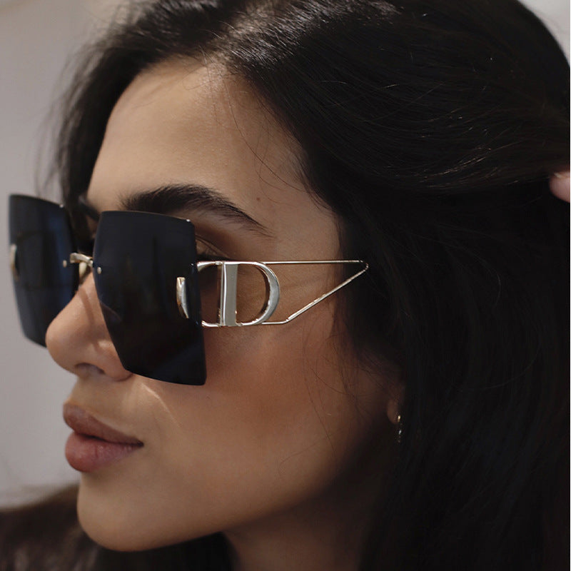 Oversized Rimless Diamond-Cut Sunglasses - alternate view