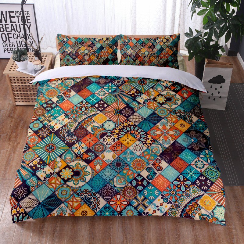 Bohemian Mandala Feather Duvet Cover Set