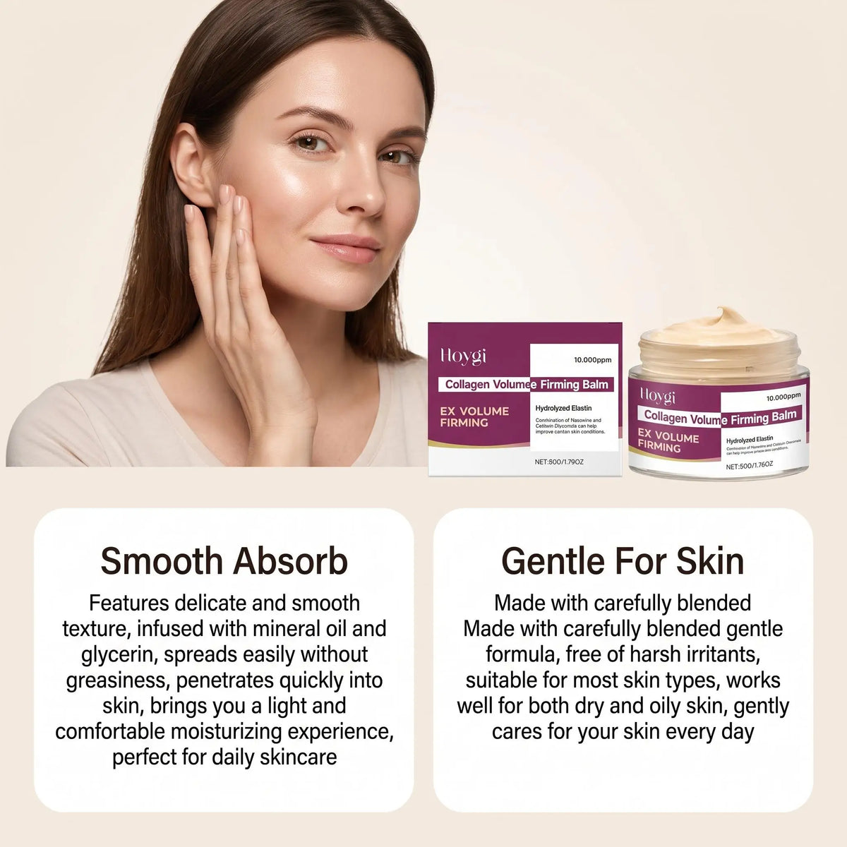 Hoygi Calcium Collagen Firming Face Cream Skin Tightening Deep Moisturizing Smooth Texture Soften Skin Reduce Fine Lines Brighten Complexion Anti Aging Facial Balm