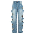 Camouflage Wide-Leg Denim Jeans