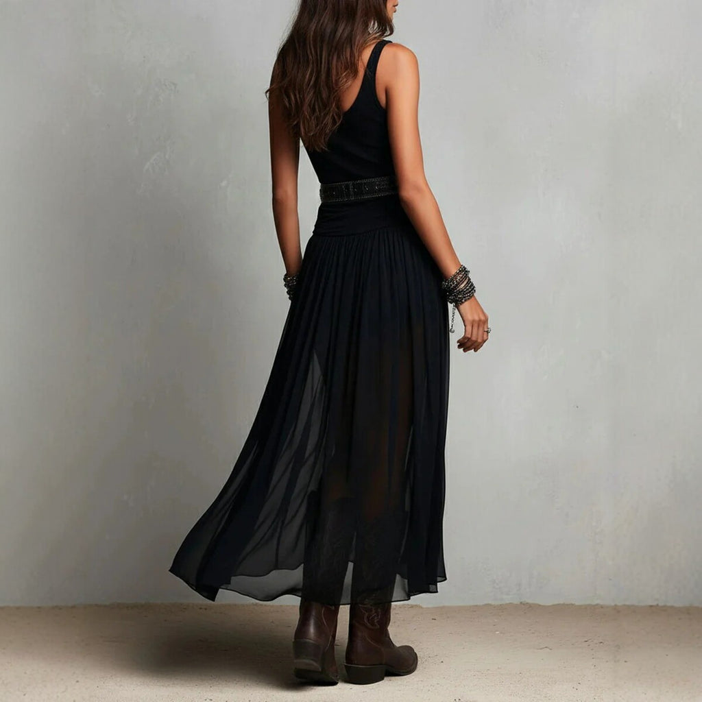 Black Mesh Belted Maxi Dress - alternate view