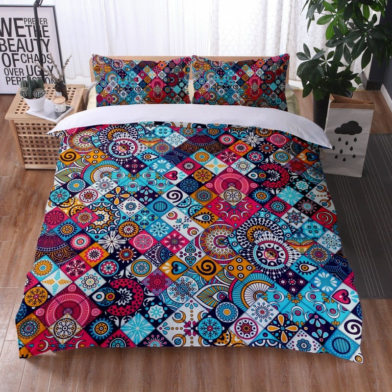 Bohemian Mandala Feather Duvet Cover Set