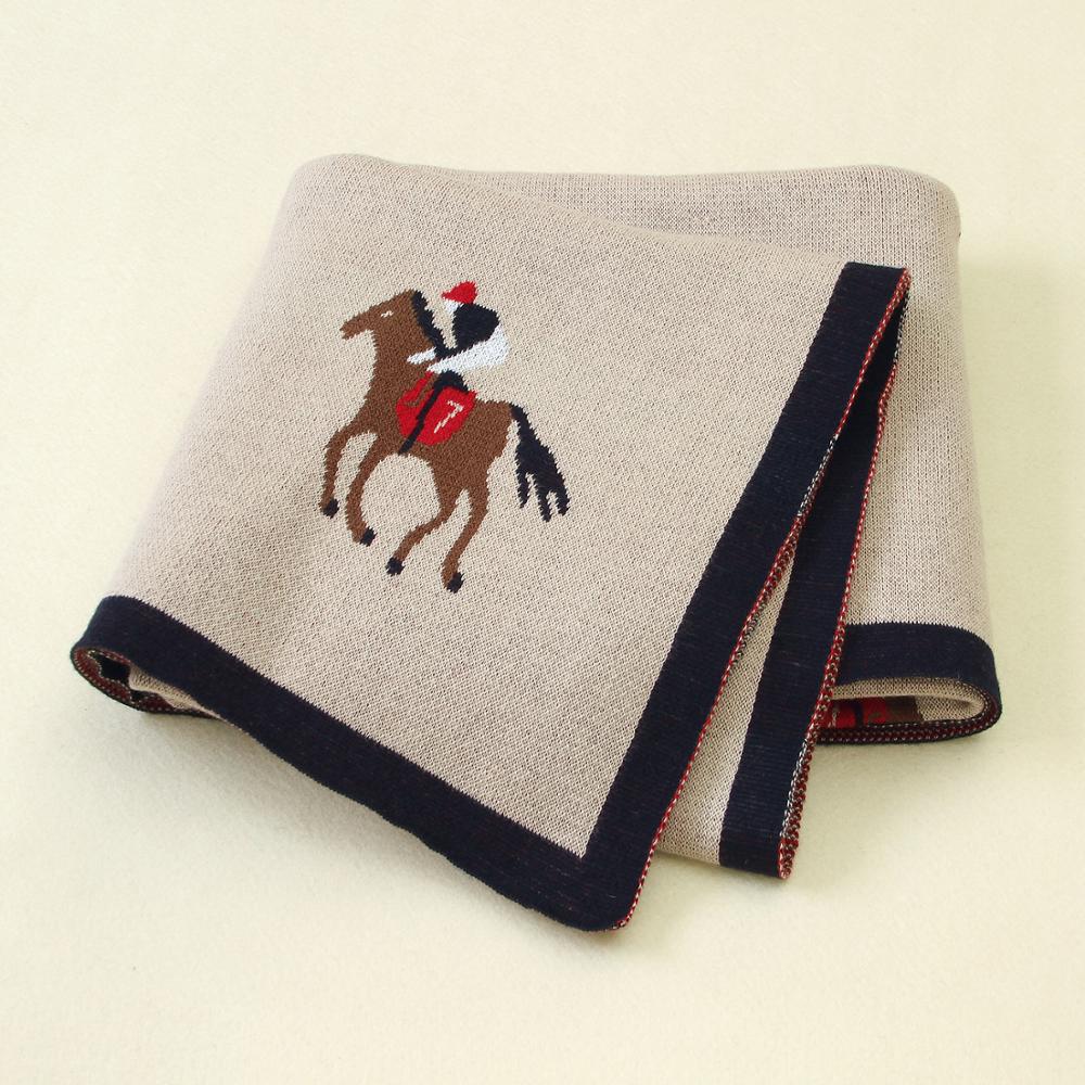 Knitted Cartoon Print Baby Blanket