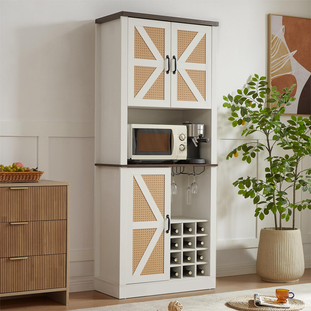 Farmhouse Faux Rattan Wine Cabinet - detail view