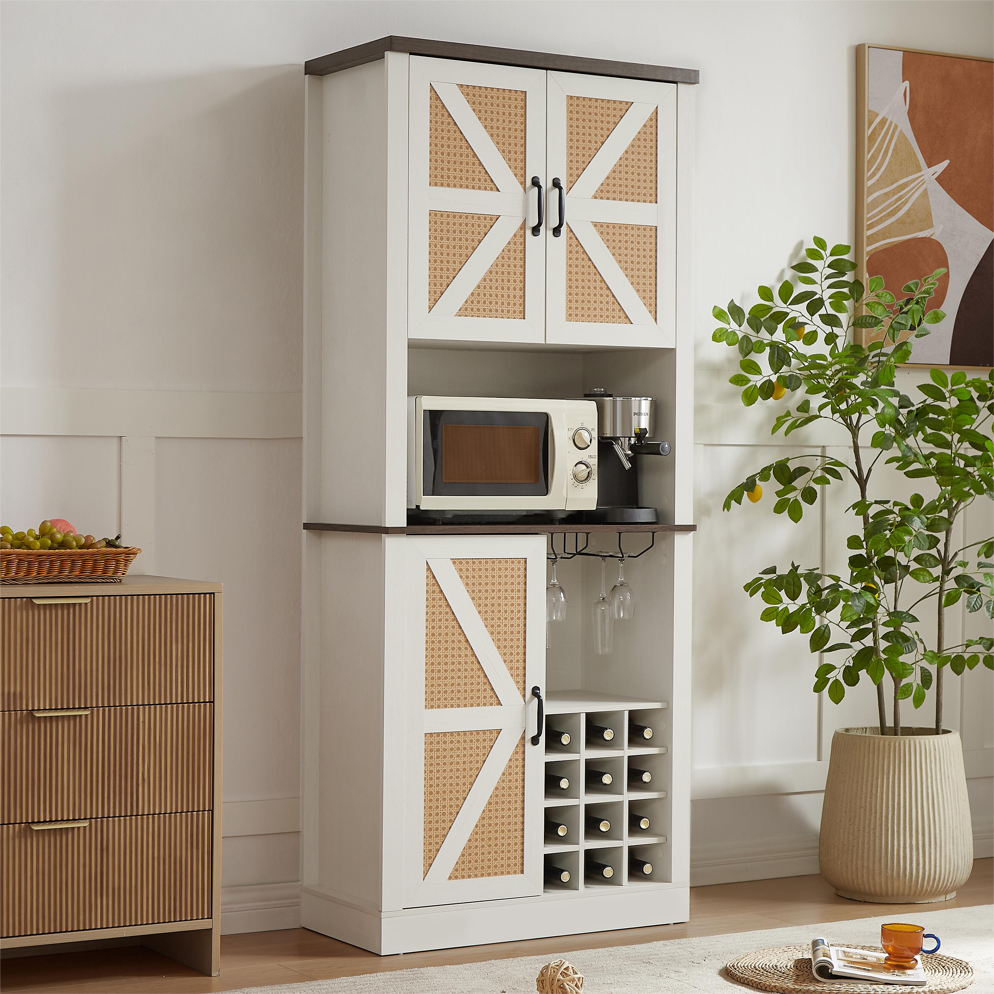 Farmhouse Faux Rattan Wine Cabinet - detail view