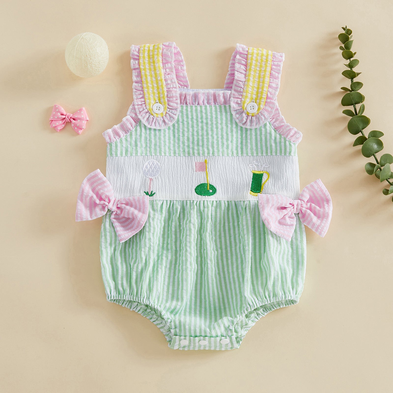 Girls' Striped Bowknot Baby Romper