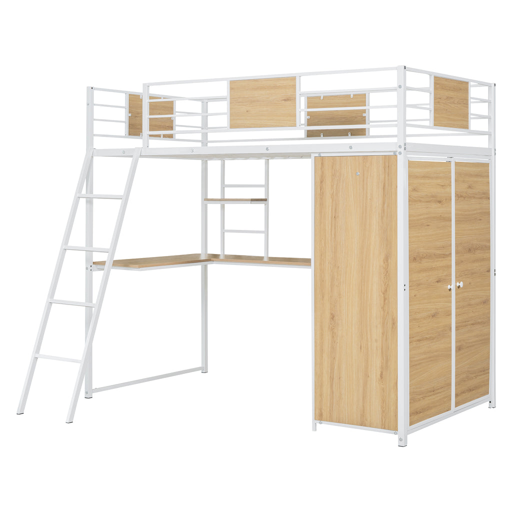 Twin Loft Bed with Desk & Wardrobe (White)
