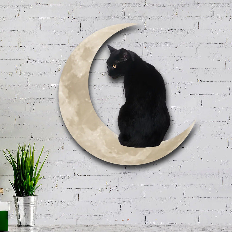 Metal Moon Cat Wall Art - detail view