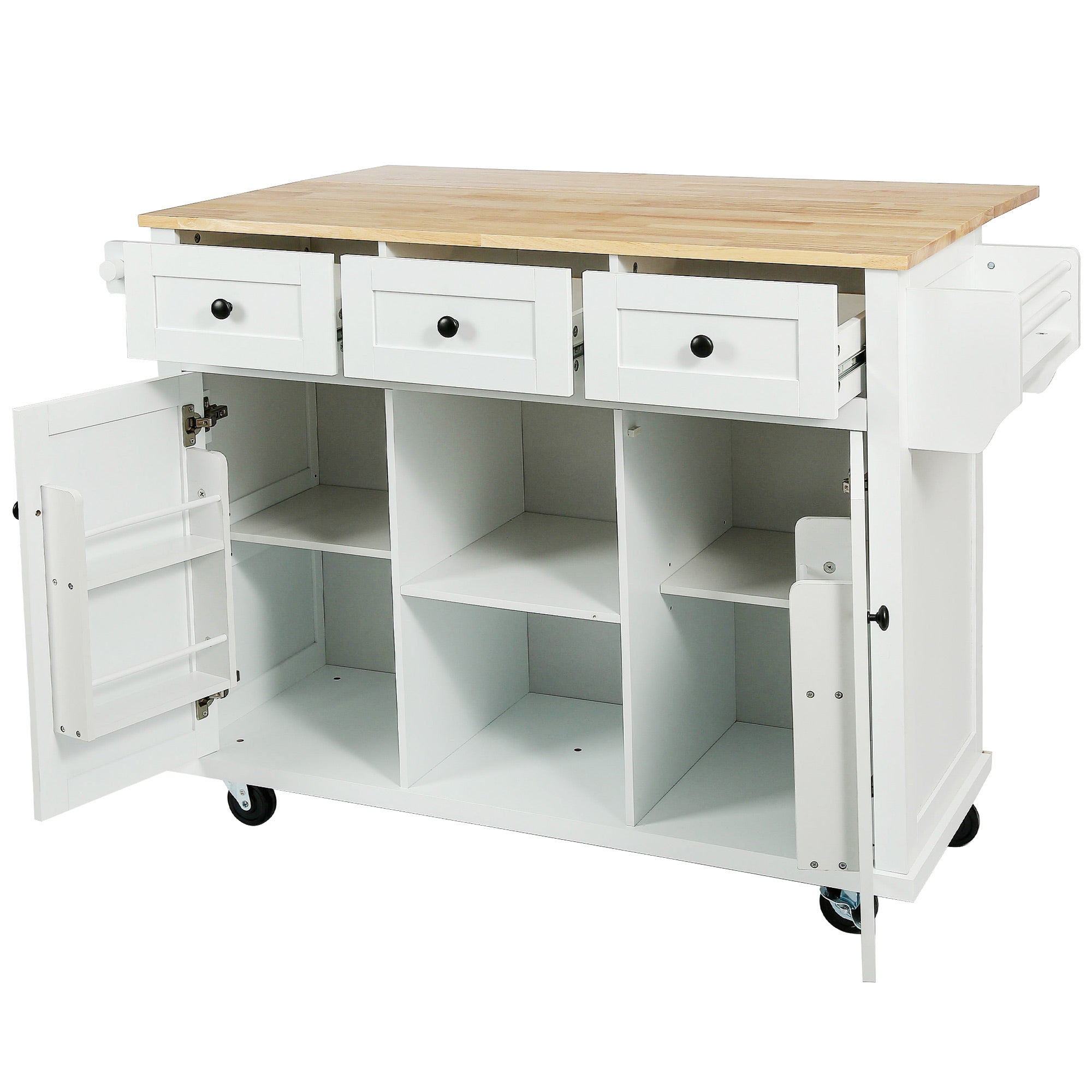 Rubber Wood Kitchen Trolley, White