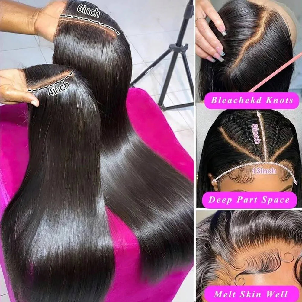 13x4 HD Full Frontal Wig – Straight Human Hair, Bleached Knots, 250% Density, up to 42"