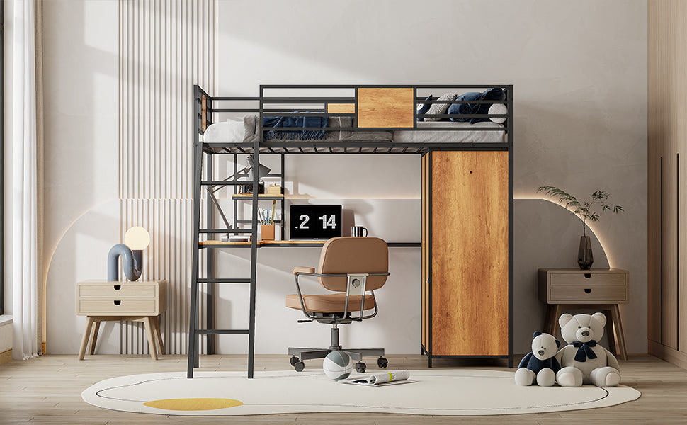 Twin Loft Bed with Desk & Wardrobe