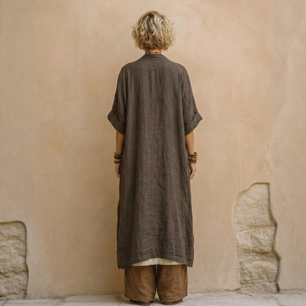Embroidered Robe & Wide-Leg Pants Set