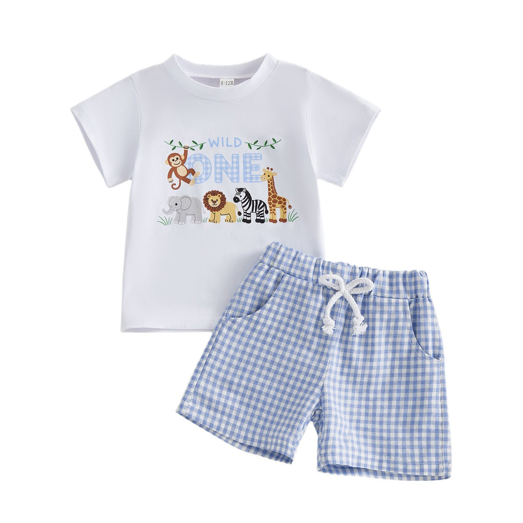 Boys' Animal Print Checkered Two-Piece Set