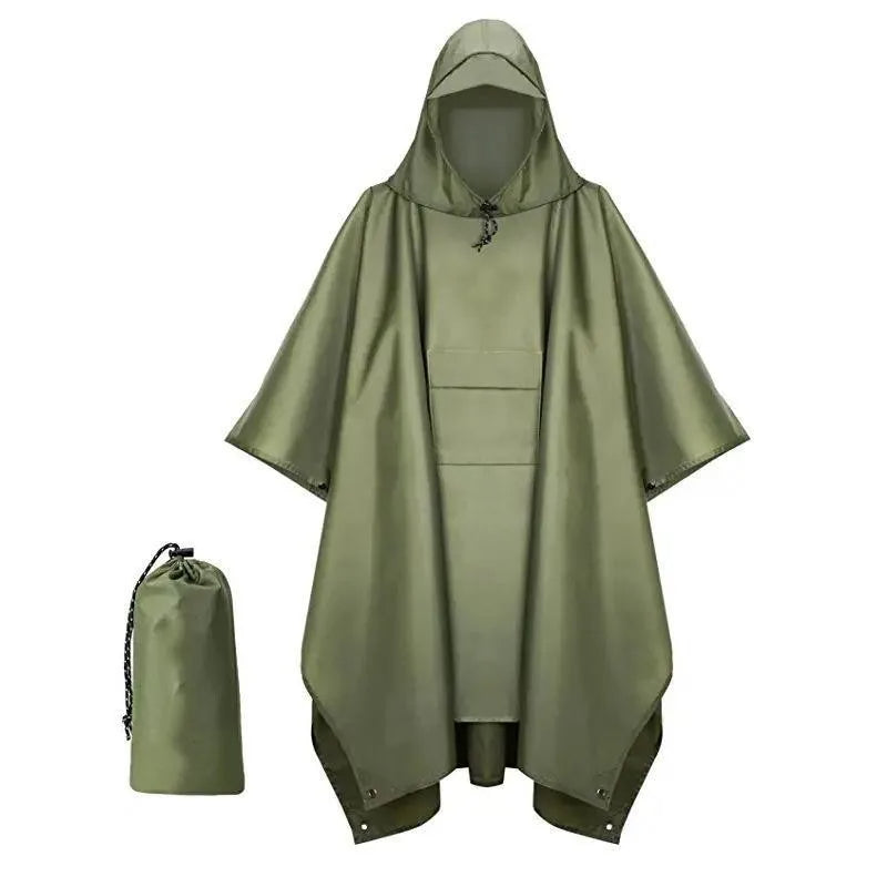 3-in-1 Outdoor Military Hooded Rain Poncho - detail view