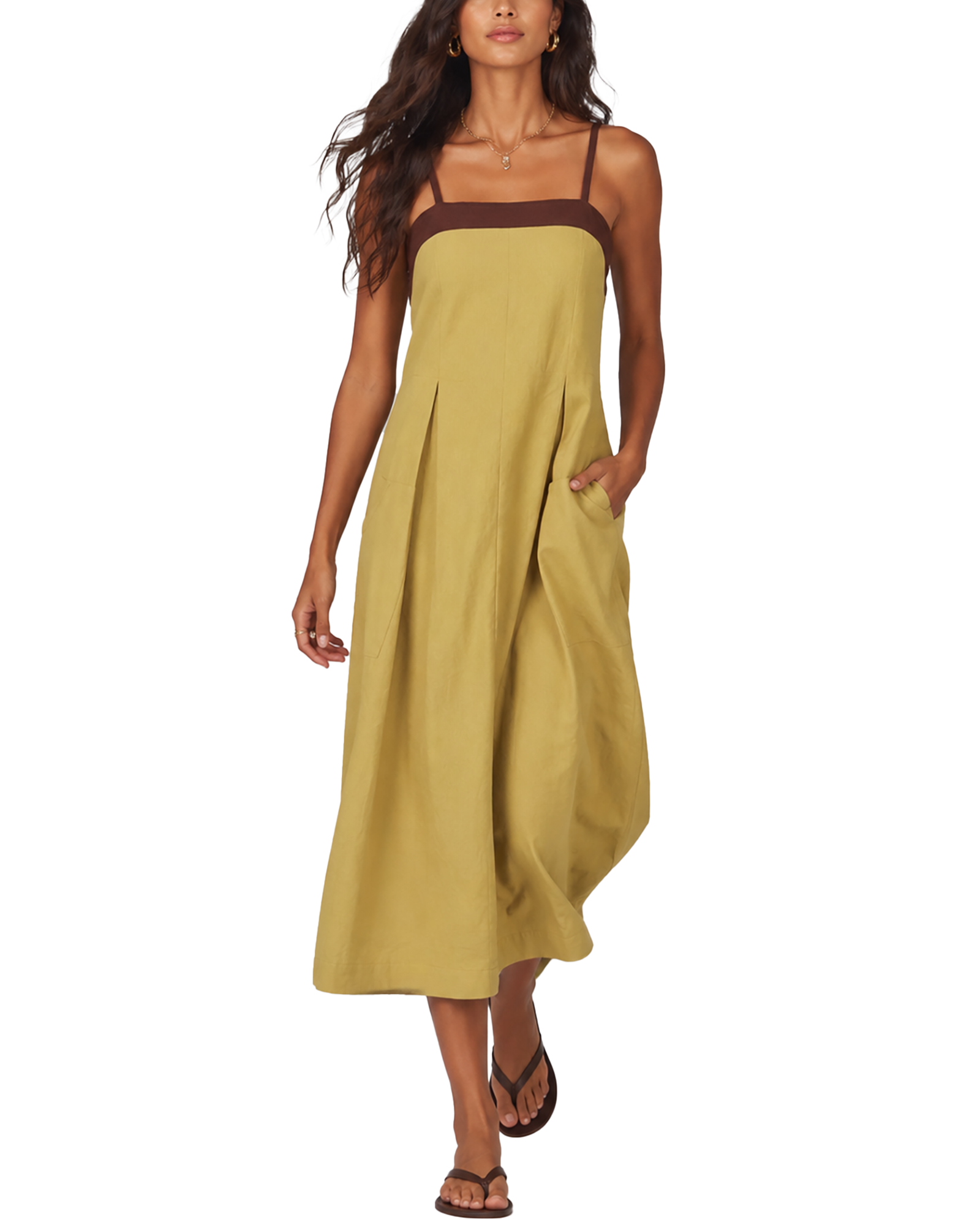 Color-Blocked Spaghetti Strap Maxi Dress