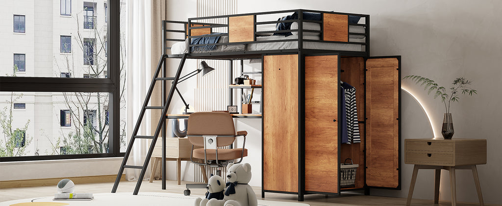Twin Loft Bed with Desk & Wardrobe - alternate view