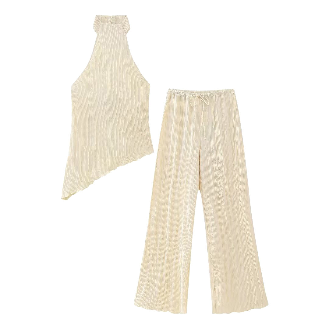 Asymmetric Halter Top & Ruched Pants Set