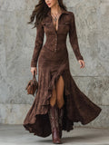 Elegant Zipper Stand-Collar Slit Dress
