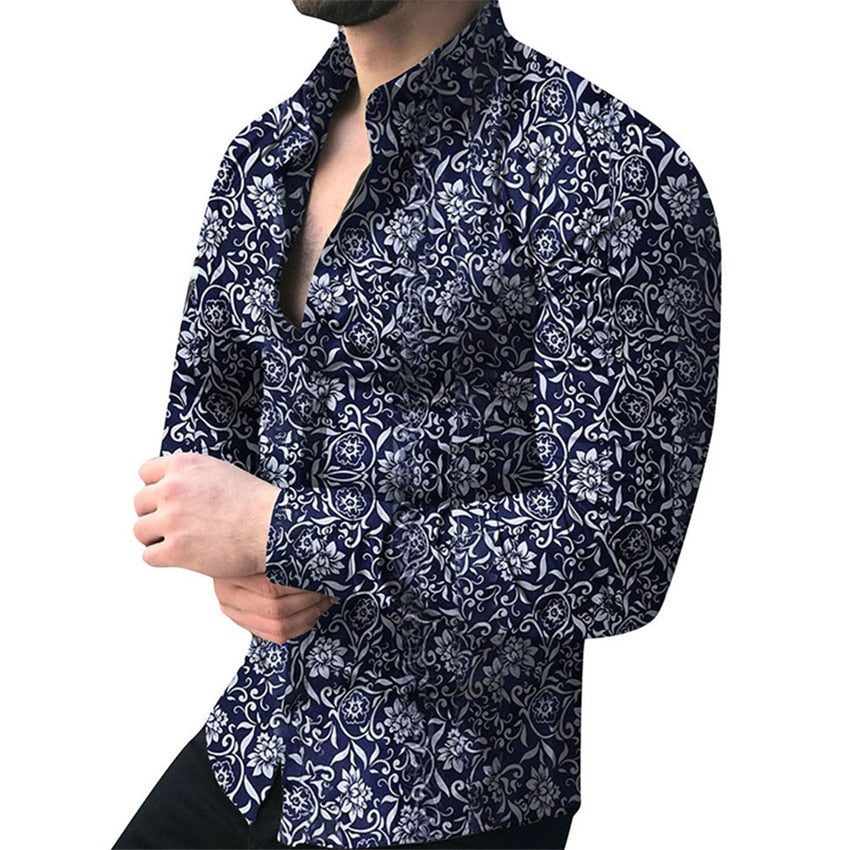Men's Floral Long-Sleeve Casual Shirt - detail view
