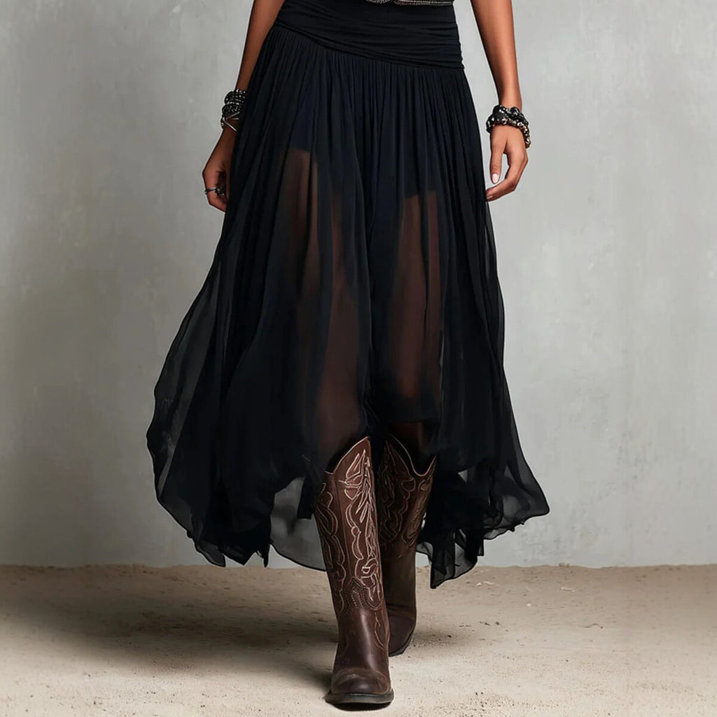 Black Mesh Belted Maxi Dress - detail view