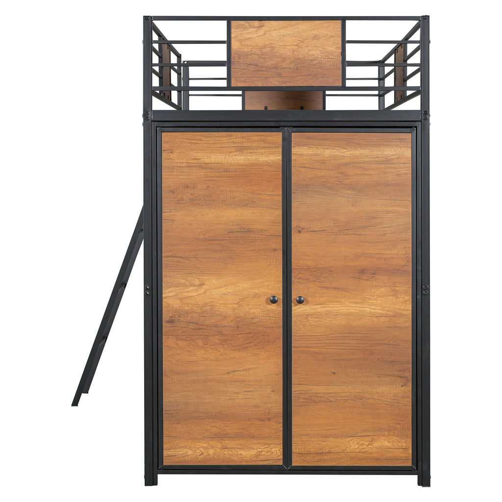 Twin Loft Bed with Desk & Wardrobe - detail view