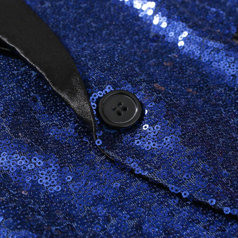 Black Sequin Shawl-Collar Blazer