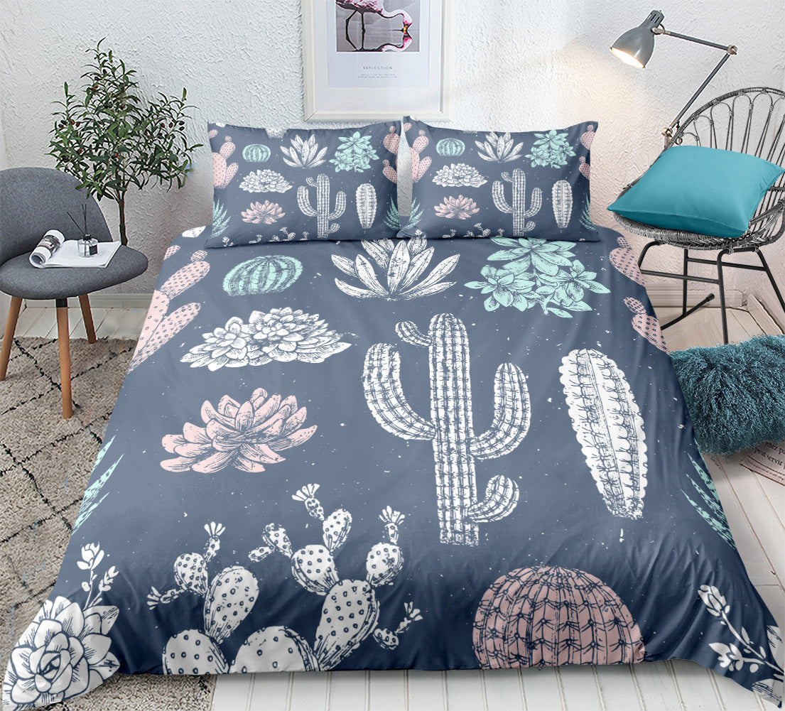 Cactus Succulent Print Bed Sheet Set - detail view
