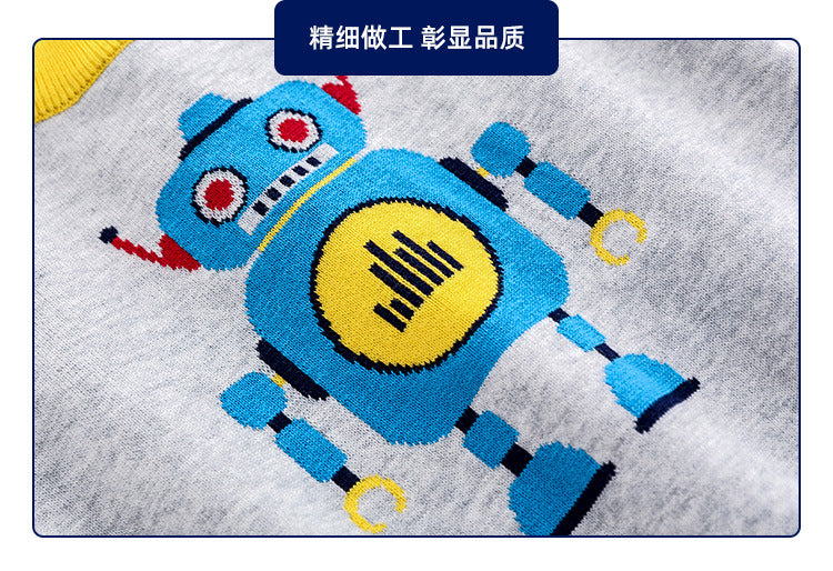 Kids' Robot Patchwork Round Neck Pullover Sweater