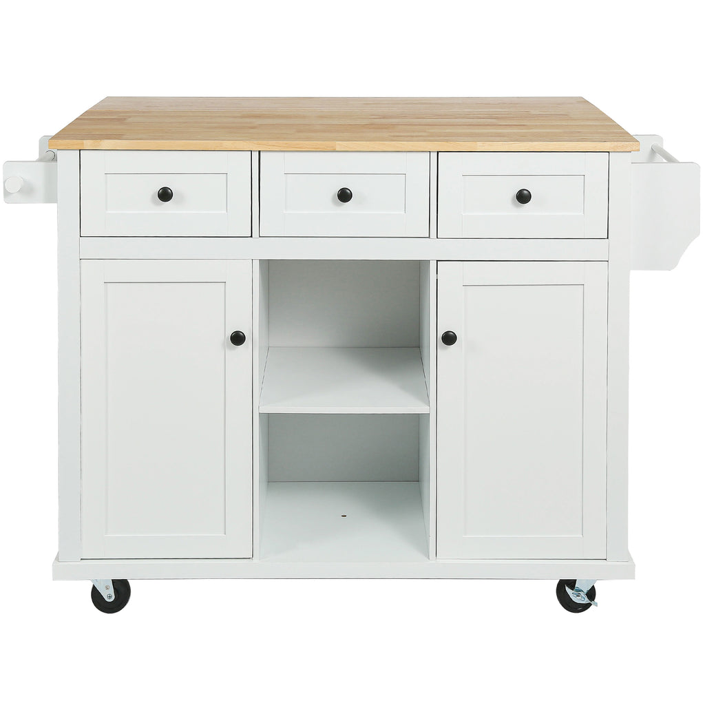 Rubber Wood Kitchen Trolley, White - detail view