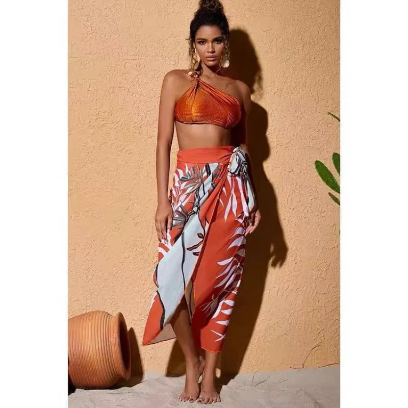 One-Shoulder Beaded 3-Piece Swimwear Set - alternate view