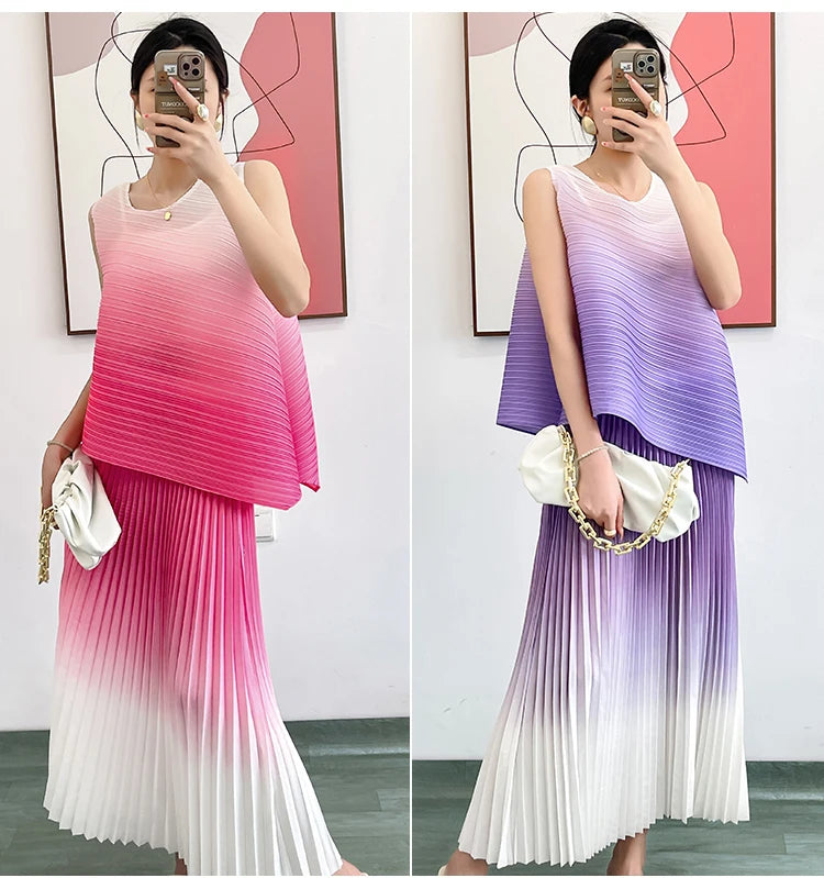 Gradient Color Two-Piece Midi Skirt Set - alternate view