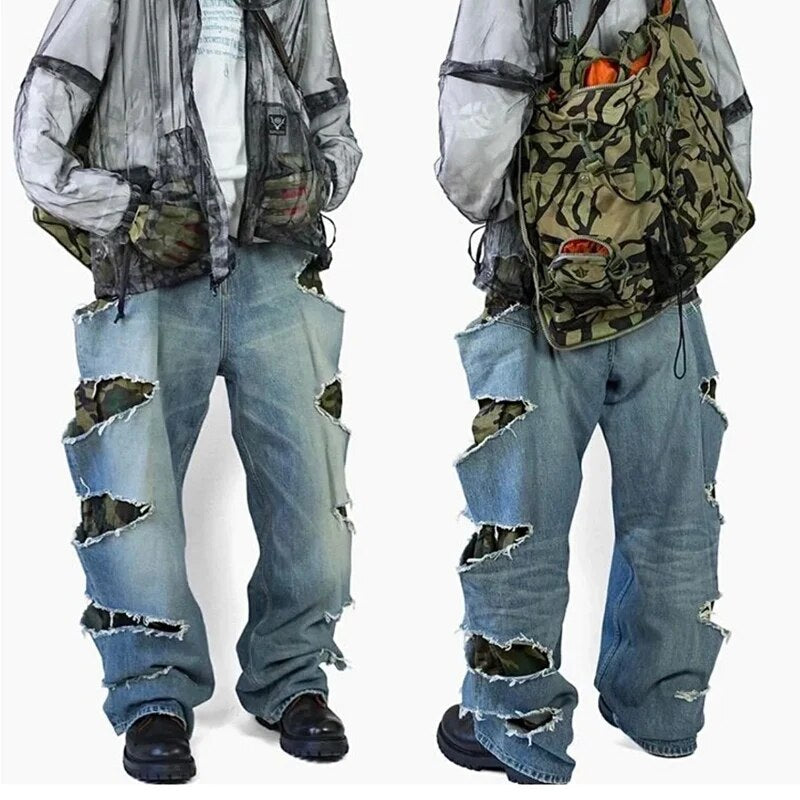 Camouflage Wide-Leg Denim Jeans - alternate view