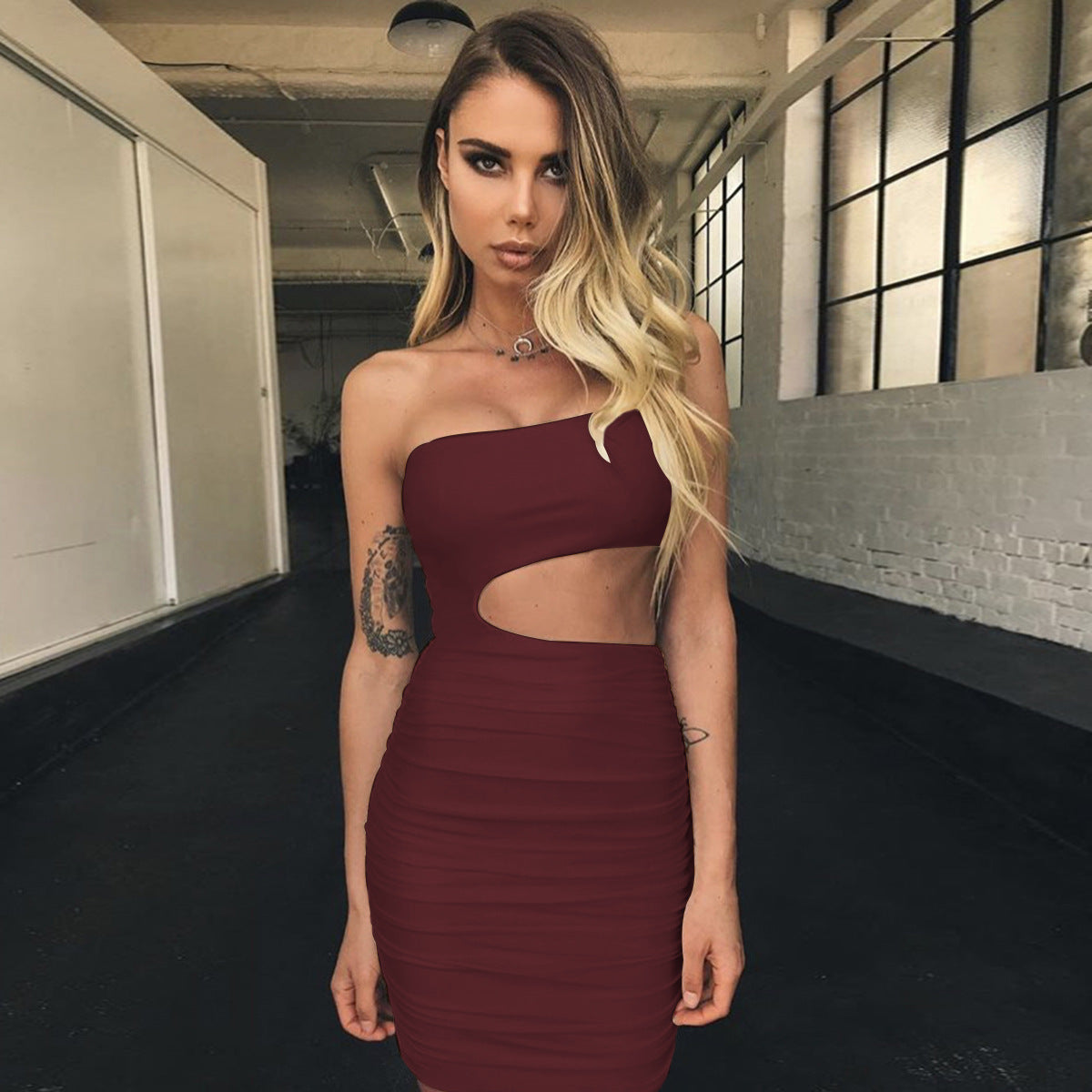 Sexy Summer Oblique Shoulder Mini Dress