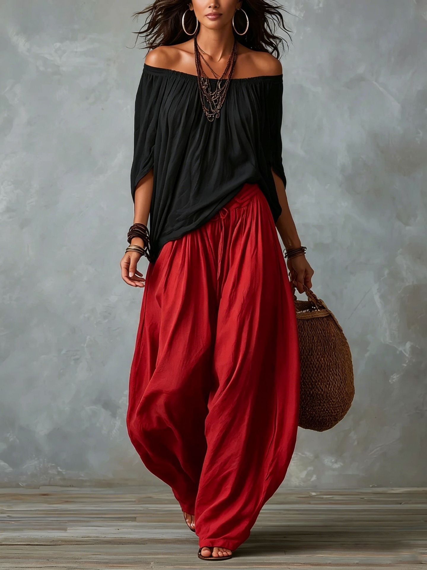 One-Shoulder Top & Wide-Leg Pants Set