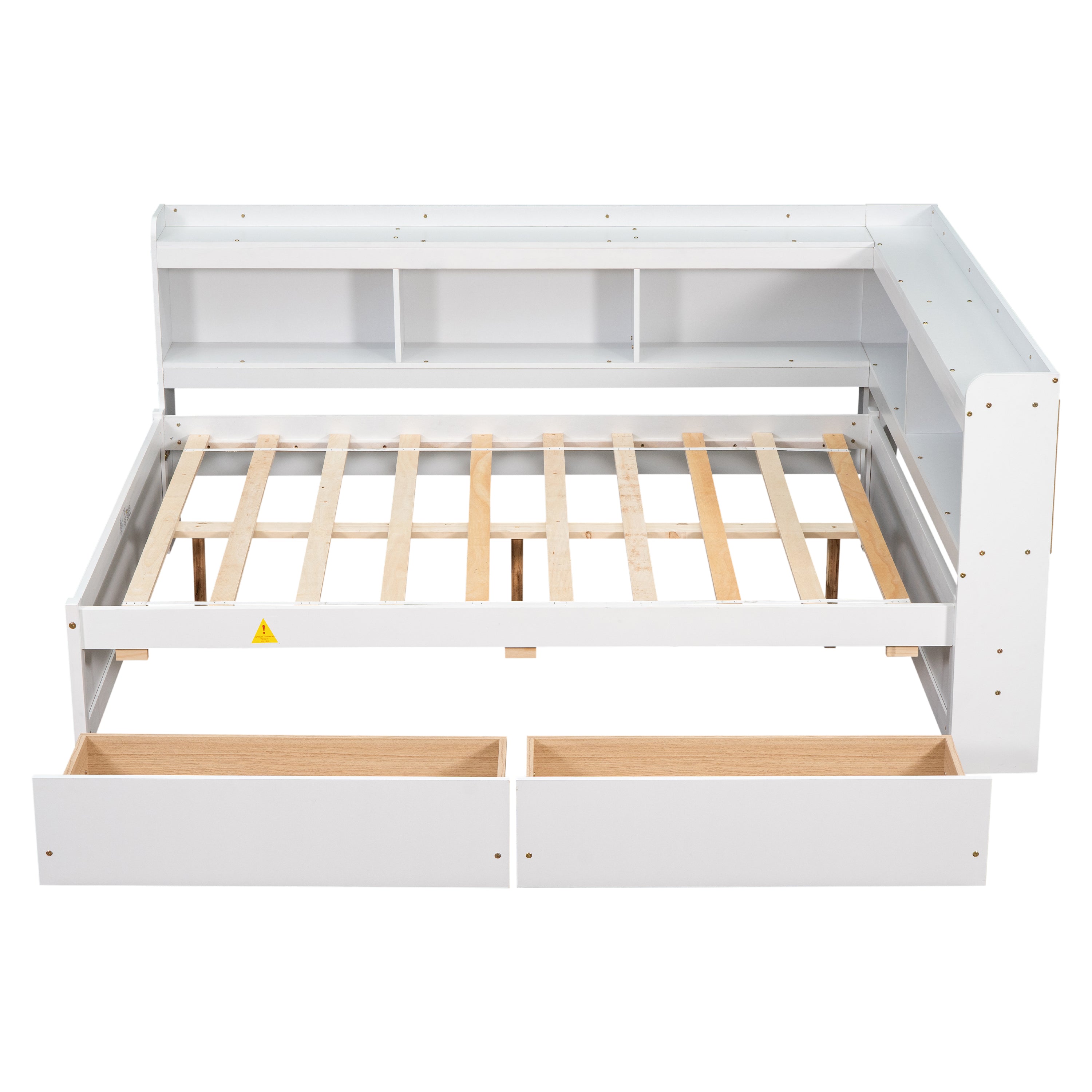 Full-Size Bed with L-Shaped Bookcase & Drawers