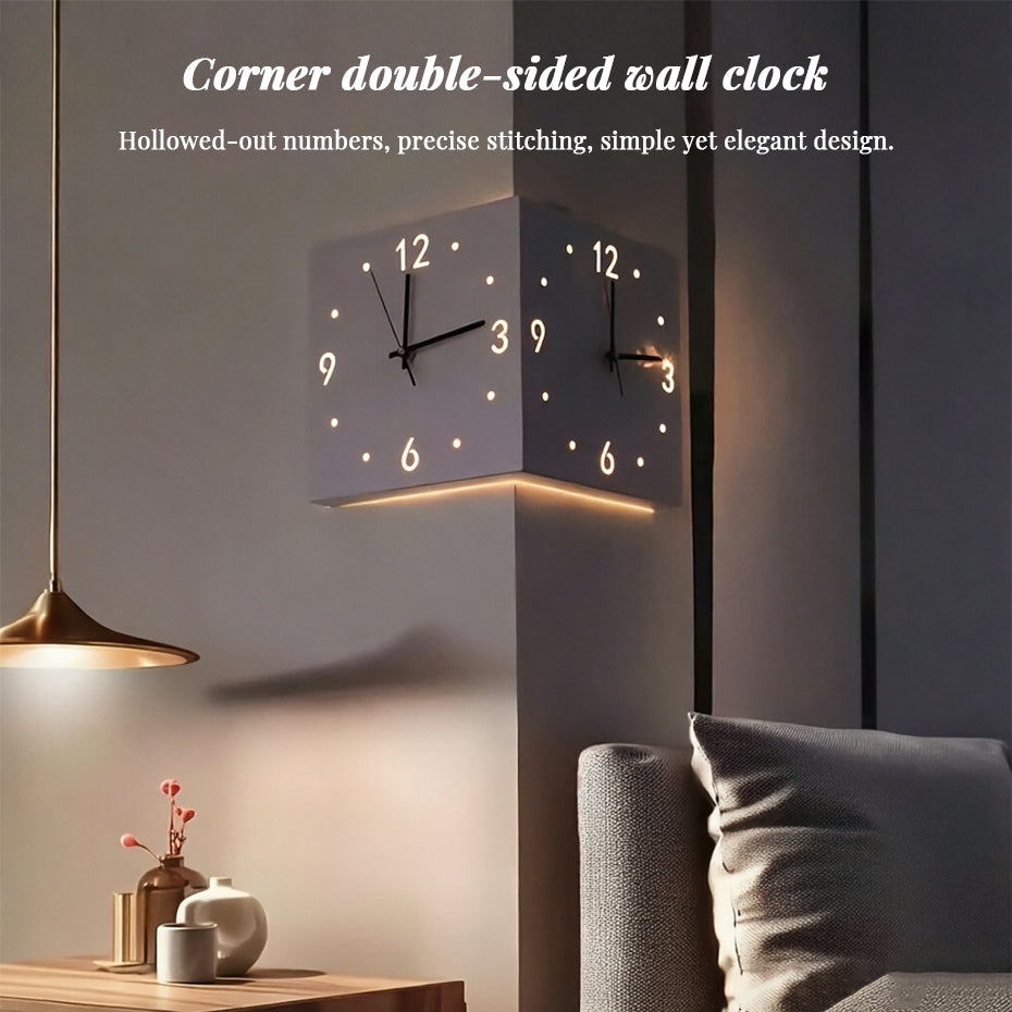 Nordic Dual-Glow Corner Clock | Silent LED Wall Clock | Modern Minimalist Home Decor
