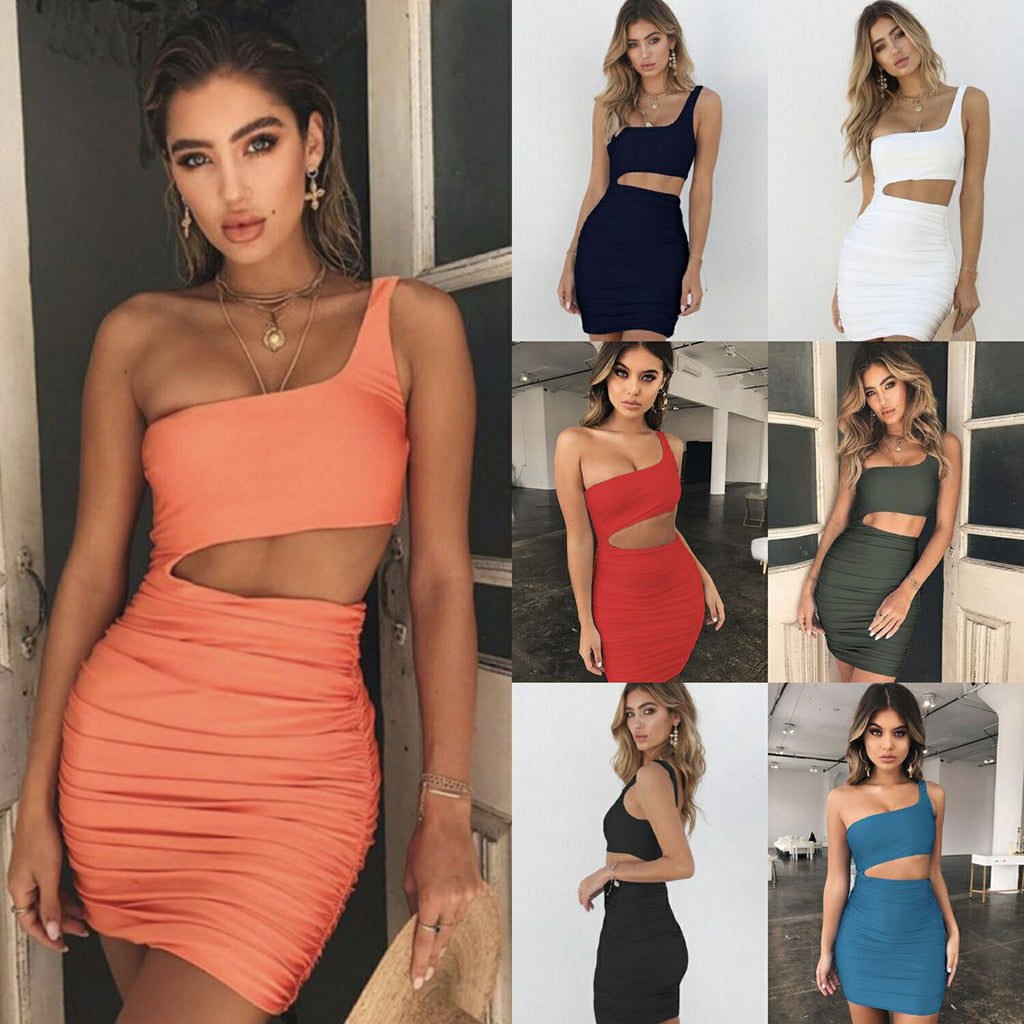 Sexy Summer Oblique Shoulder Mini Dress
