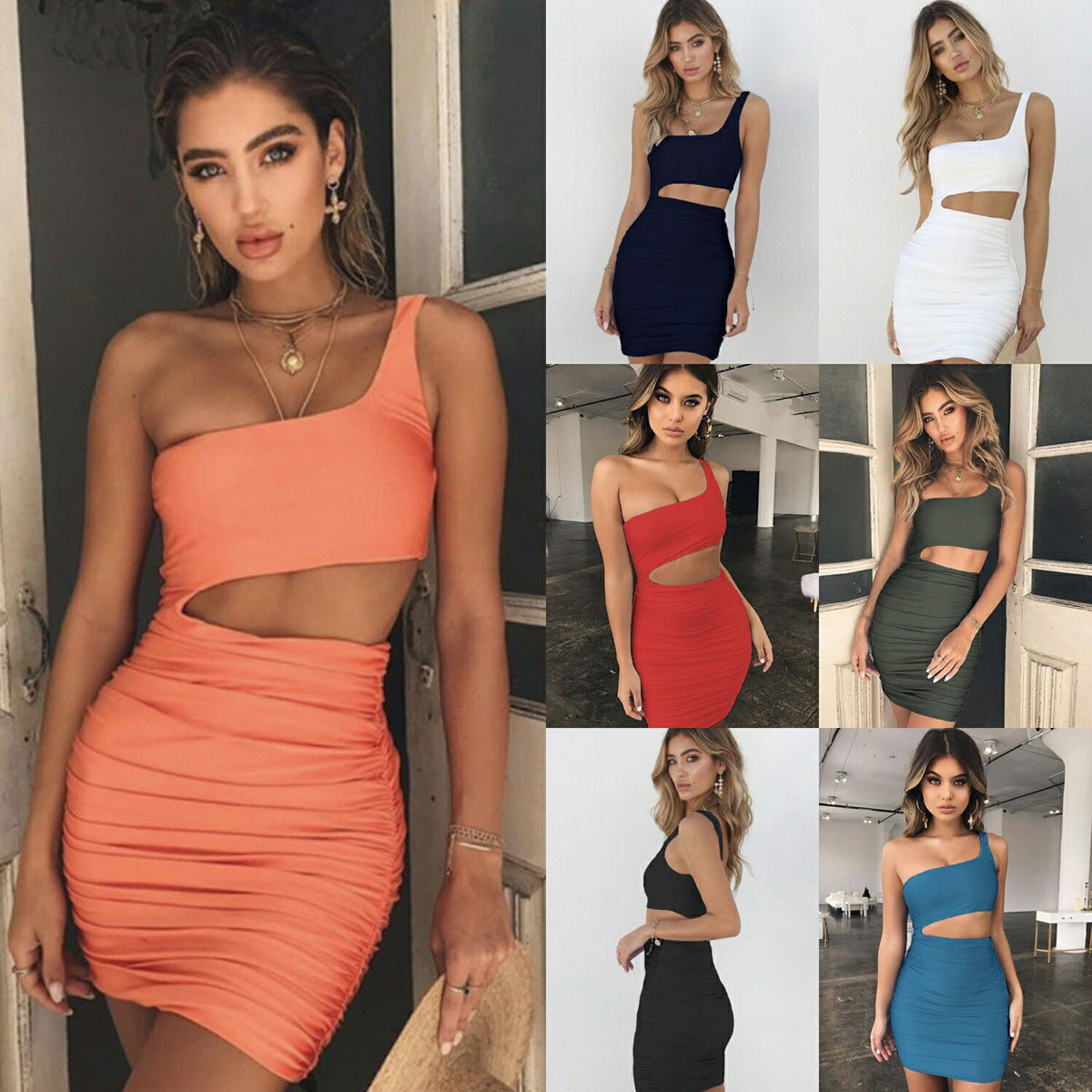 Sexy Summer Oblique Shoulder Mini Dress