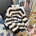 Striped Pullover Sweater, Faux Mink Texture