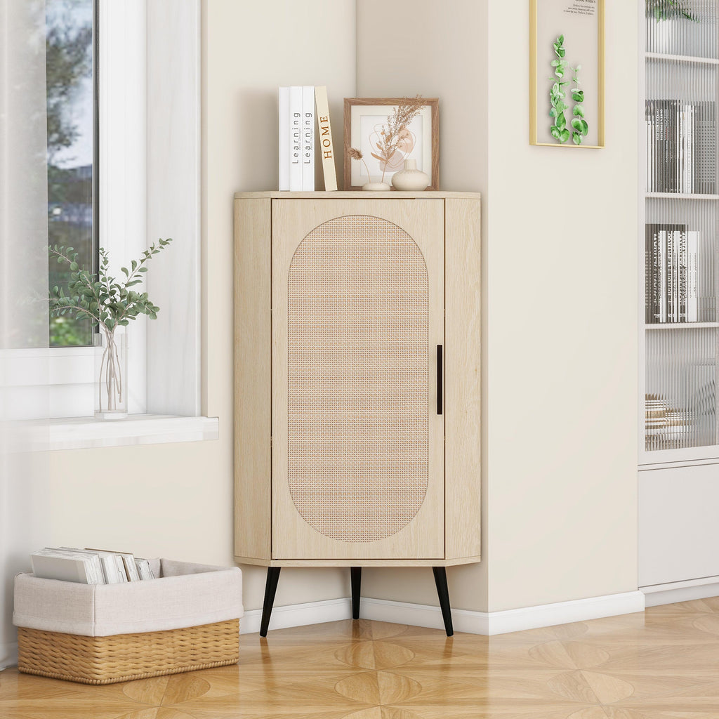 Rattan Door Freestanding Corner Cabinet - alternate view