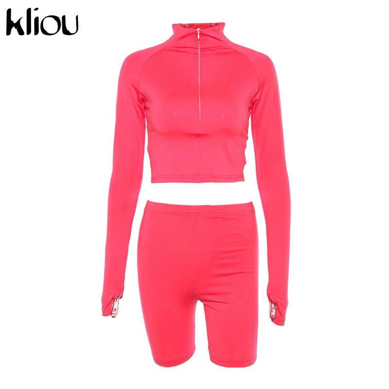 Fluorescent Fitness Zip Turtleneck Set