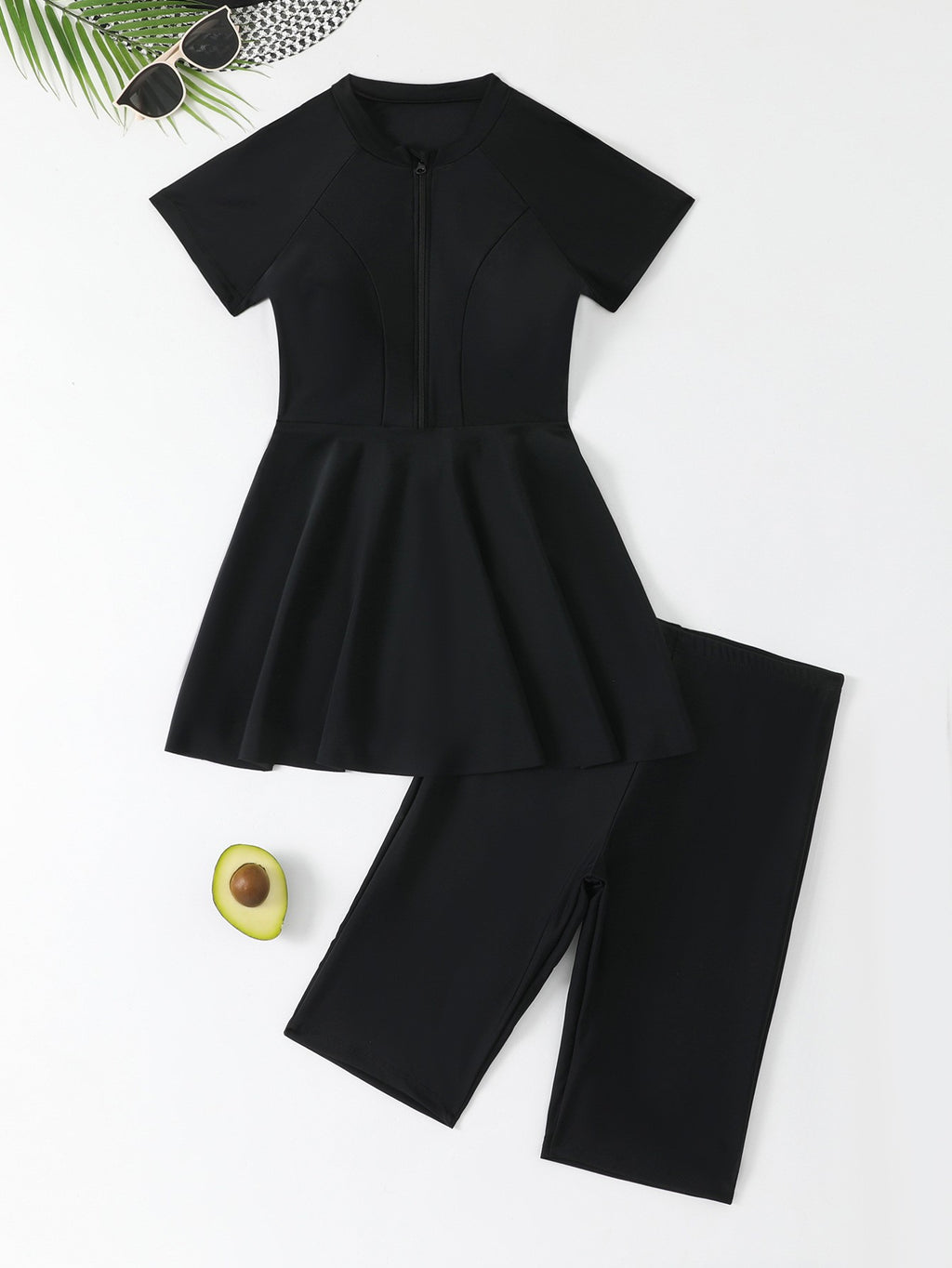 Zip-Front Sun Protection Two-Piece Swimsuit