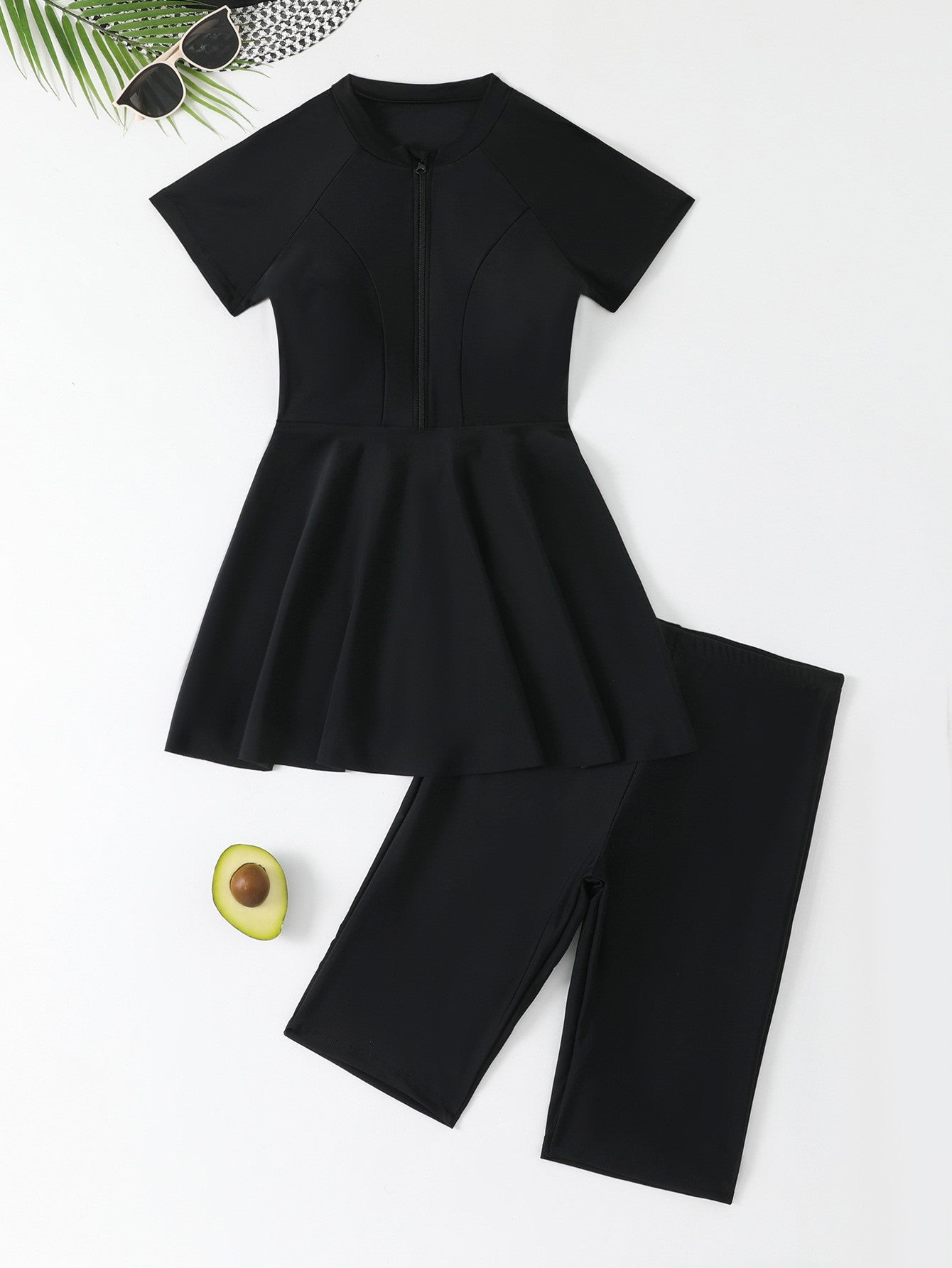 Zip-Front Sun Protection Two-Piece Swimsuit