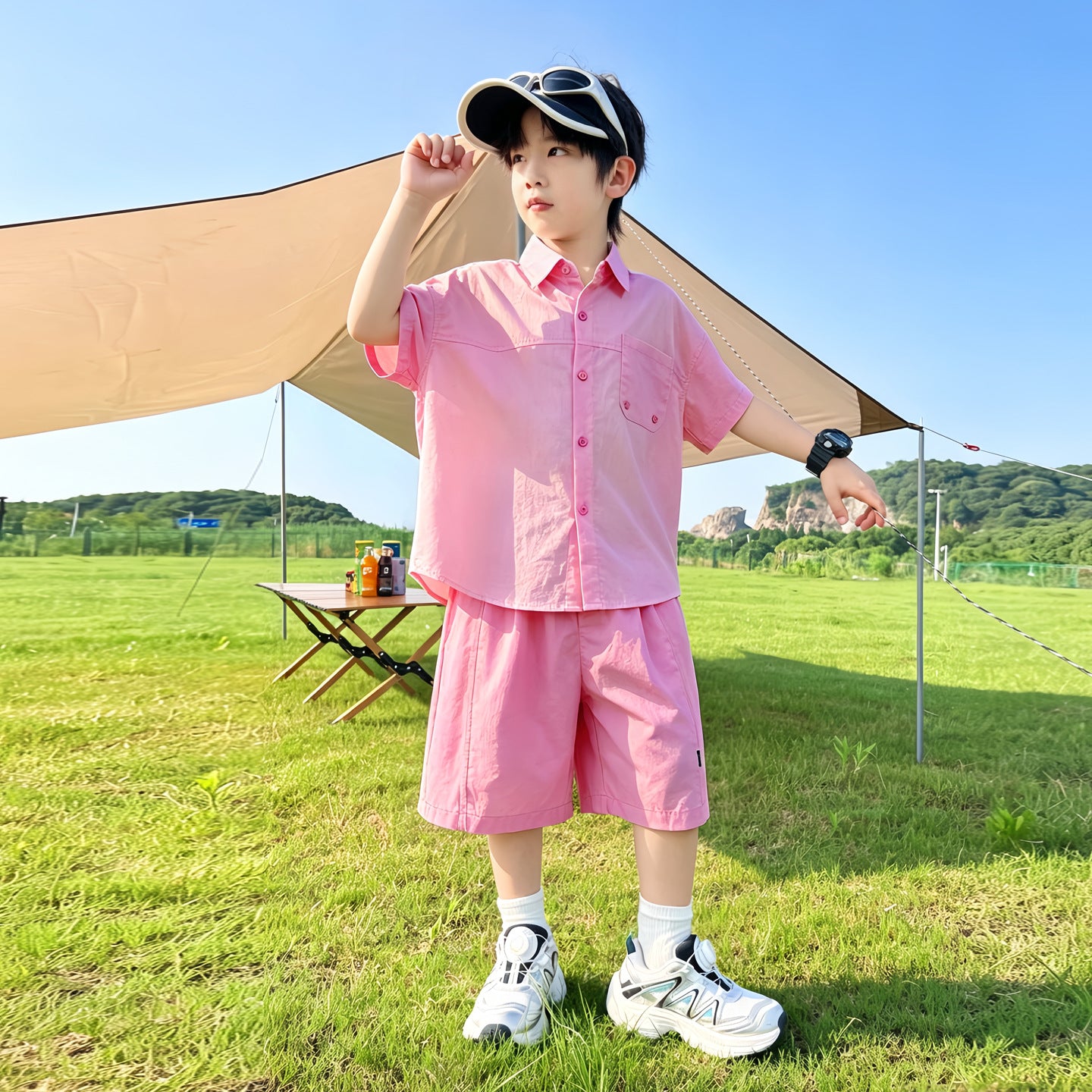Boy's Shirt Set Short Sleeve Two-Piece
