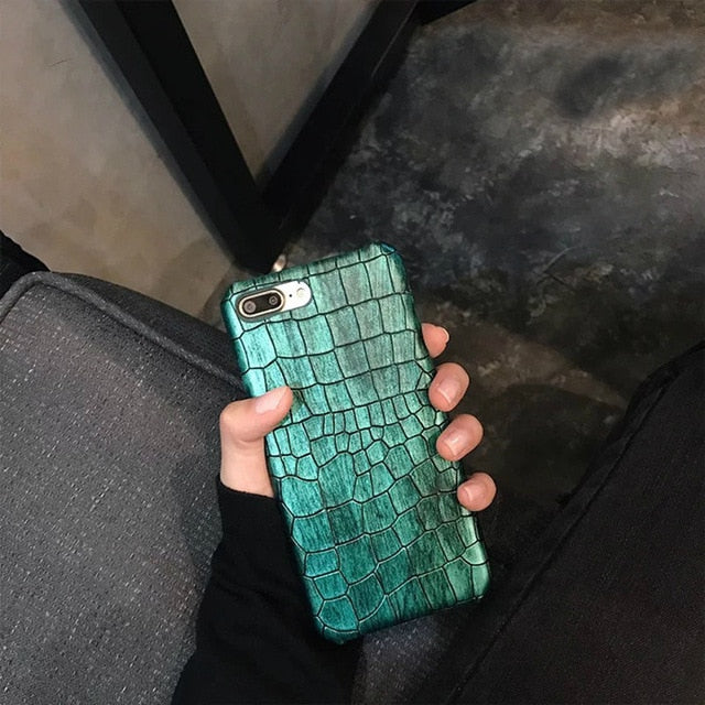 3D Crocodile-Pattern Leather Phone Case